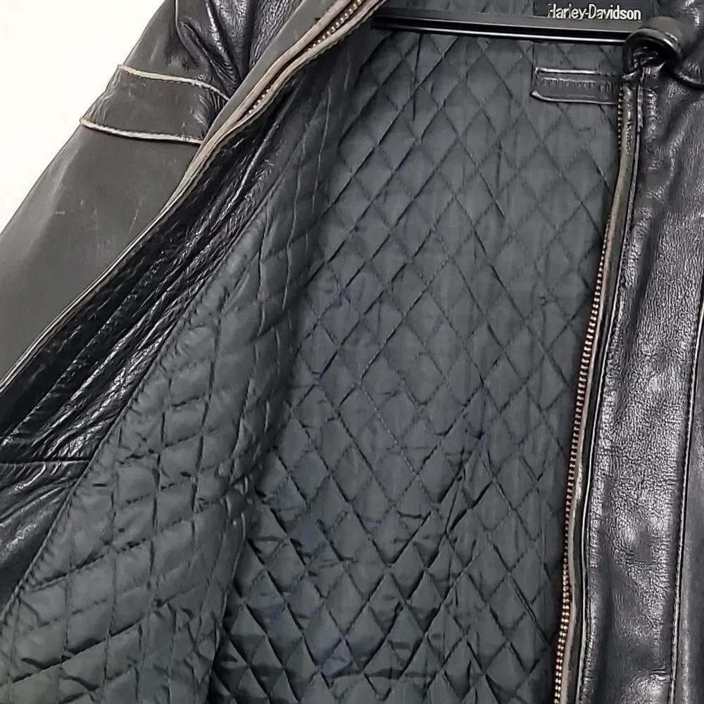 Vintage Harley Davidson‎ Quilted Lined Cowhide Motorcycle Jacket Size 46 Tall